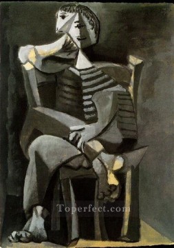  seat - Man seated knitting stripes 1939 cubism Pablo Picasso